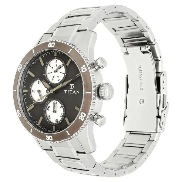 Titan 90105KM01 | Titan Chronograph Brown Dial Stainless Steel Strap watch for Men