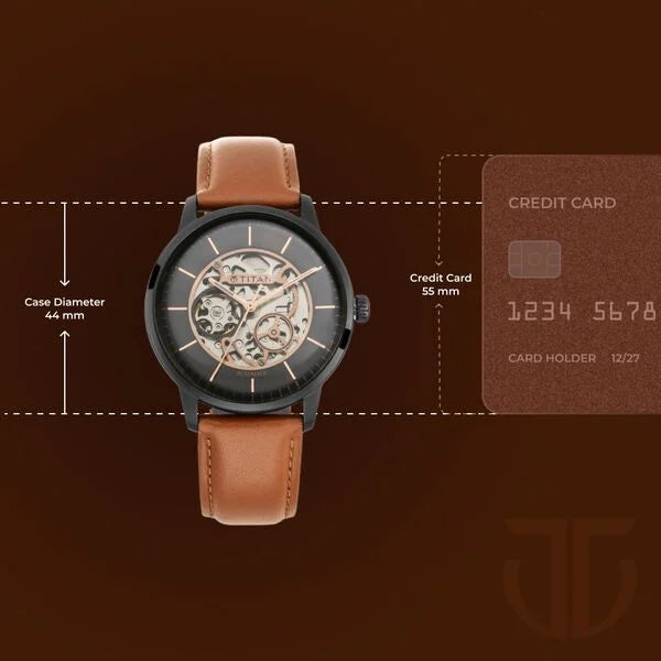 Titan 90110NL01 | Titan Automatics Black Dial Tan Leather Strap Watch for Men
