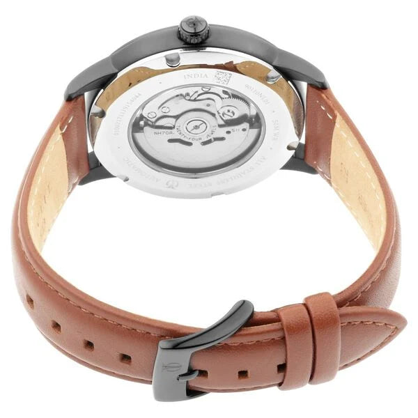 Titan 90110NL01 | Titan Automatics Black Dial Tan Leather Strap Watch for Men