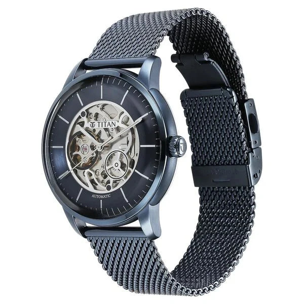 Titan 90110QM01 | Titan Skeletal Automatic Blue Dial Blue Stainless Steel Strap Watch for Men