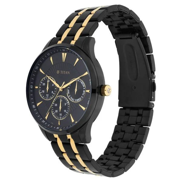Titan 90127KM01 | Titan Regalia Opulent Black Dial Multifunction Stainless Steel Strap watch for Men