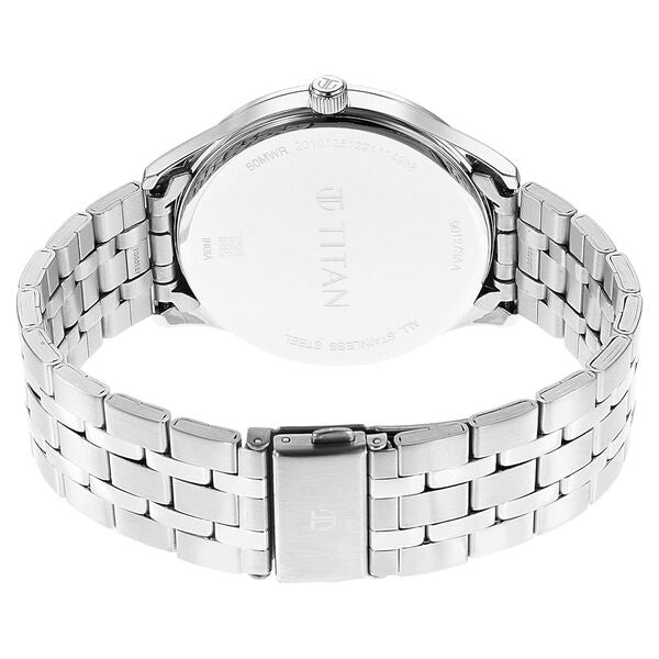 Titan 90127SM01 | Titan Opulent Blue Dial Analog with Day and Date Stainless Steel Strap watch for Men
