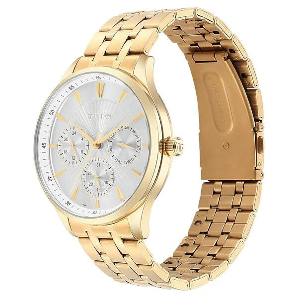Titan 90127YM04 | Opulent Silver Dial Multifunction Watch for Men