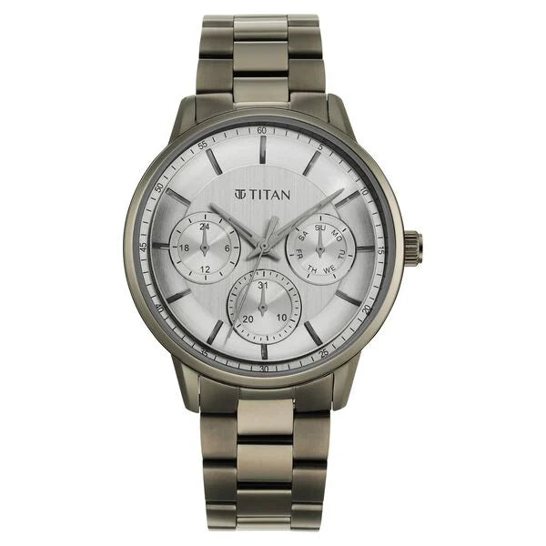 Titan 90133QM01 | Titan Urban Magic Grey Dial Quartz Multifunction Stainless Steel Strap watch for Men