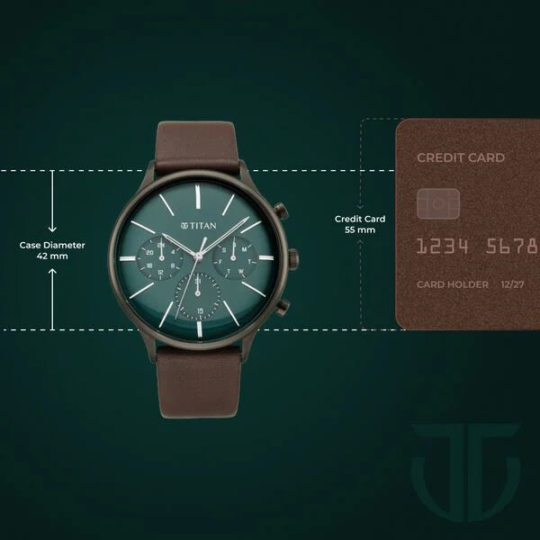 Titan 90134QL01 | Titan Quartz Multifunction Green Dial Leather Strap Watch for Men