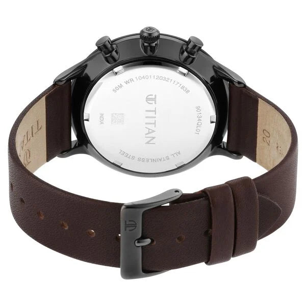Titan 90134QL01 | Titan Quartz Multifunction Green Dial Leather Strap Watch for Men
