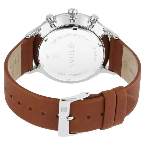 Titan 90134SL01 | Titan Light Leathers Multifunction Black Dial Brown Leather Strap Watch For Men