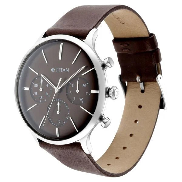 Titan 90134SL02 | Titan Quartz Multifunction Brown Dial Leather Strap Watch for Men