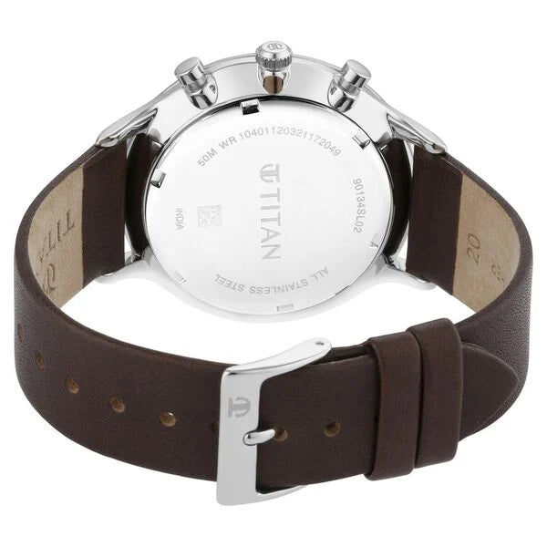 Titan 90134SL02 | Titan Quartz Multifunction Brown Dial Leather Strap Watch for Men
