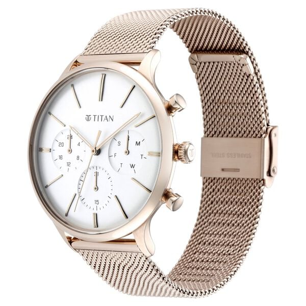Titan 90134WM01 | Titan Light Leathers Silver Dial Quartz Multifunction Stainless Steel Strap Watch for Men