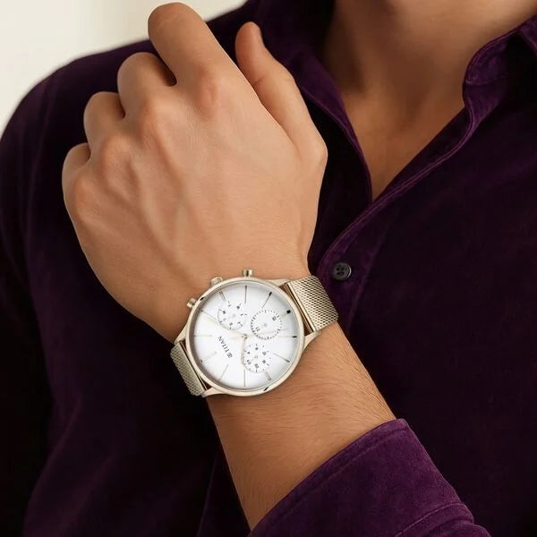 Titan 90134WM01 | Titan Light Leathers Silver Dial Quartz Multifunction Stainless Steel Strap Watch for Men