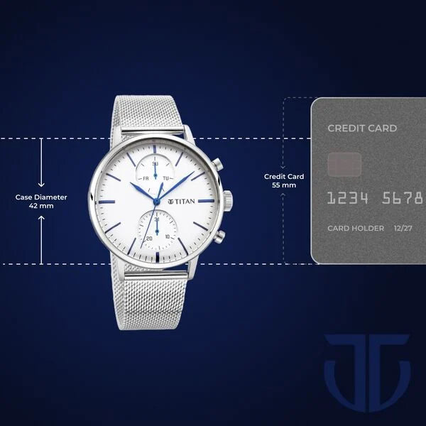 Titan 90135NM01 | Titan Light Leathers Multifunction Silver Dial Silver Stainless Steel Strap Watch For Men