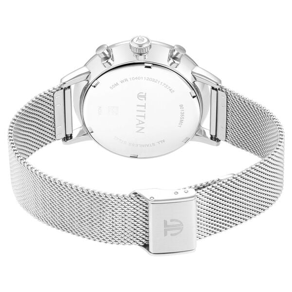 Titan 90135NM01 | Titan Light Leathers Multifunction Silver Dial Silver Stainless Steel Strap Watch For Men