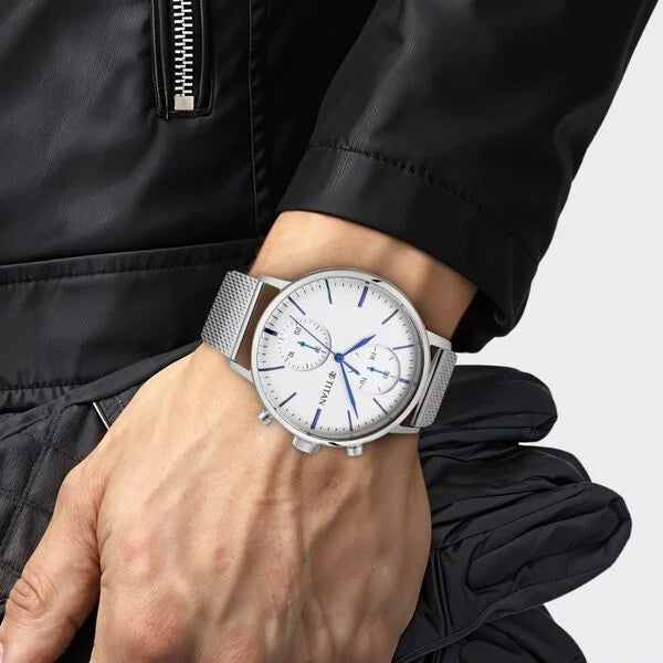 Titan 90135NM01 | Titan Light Leathers Multifunction Silver Dial Silver Stainless Steel Strap Watch For Men