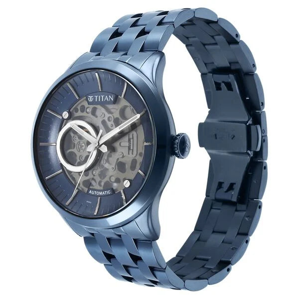 Titan 90140QM03 | Titan Metal Mechanicals Blue Dial Blue Stainless Steel Strap Watch for Men