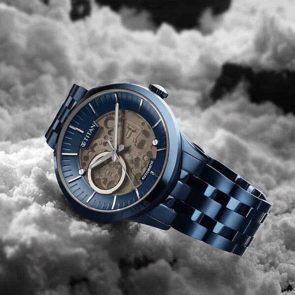 Titan 90140QM03 | Titan Metal Mechanicals Blue Dial Blue Stainless Steel Strap Watch for Men