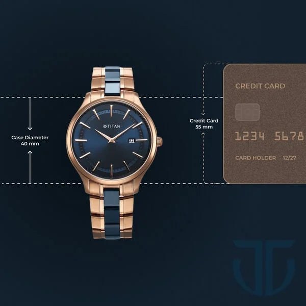 Titan 90142KD03 | Titan Slim Ceramic Fusion Quartz Analog with Date Blue Dial Stainless Steel Strap Watch For Men