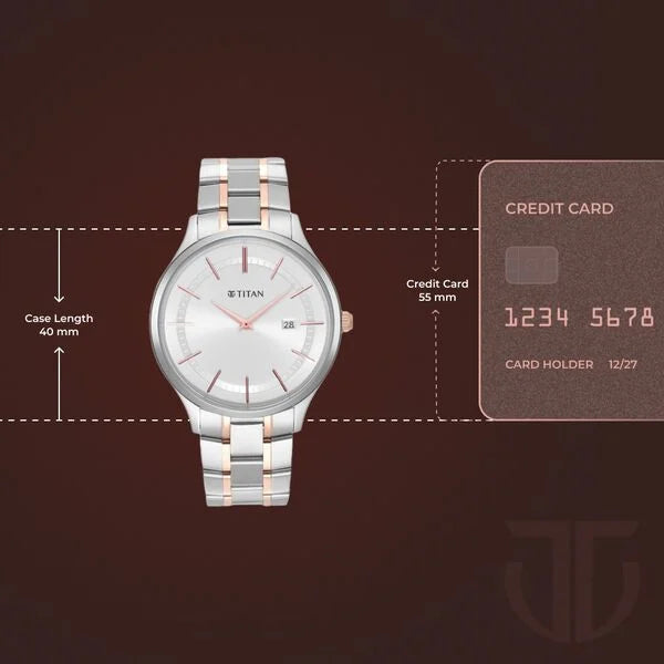 Titan 90142KM01 | Titan Classique Slimline Silver Dial Analog with Date Stainless Steel Strap watch for Men