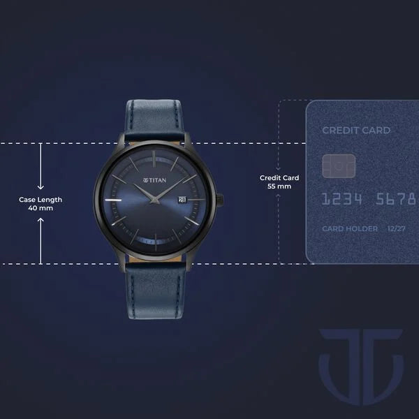 Titan 90142NL01 | Titan Classique Slimline Blue Dial Analog with Date Leather Strap watch for Men