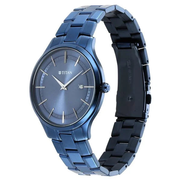 Titan 90142QM01 | Titan Classique Slimline Blue Dial Quartz Analog with Date Stainless Steel Strap watch for Men