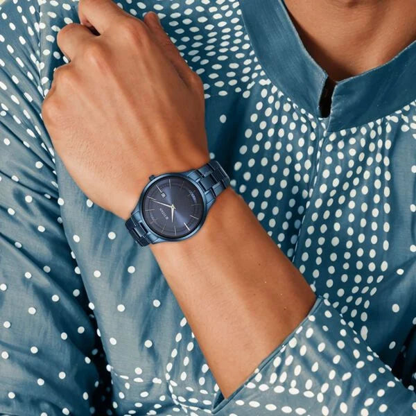 Titan 90142QM01 | Titan Classique Slimline Blue Dial Quartz Analog with Date Stainless Steel Strap watch for Men