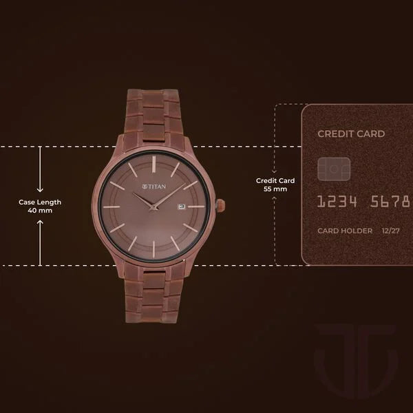 Titan 90142QM05 | Titan Classique Slimline Brown Dial Analog with Day and Date Stainless Steel Strap Watch for Men