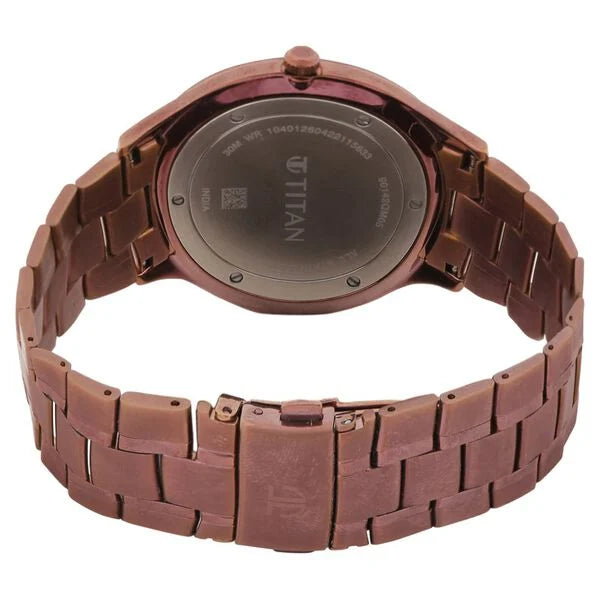 Titan 90142QM05 | Titan Classique Slimline Brown Dial Analog with Day and Date Stainless Steel Strap Watch for Men