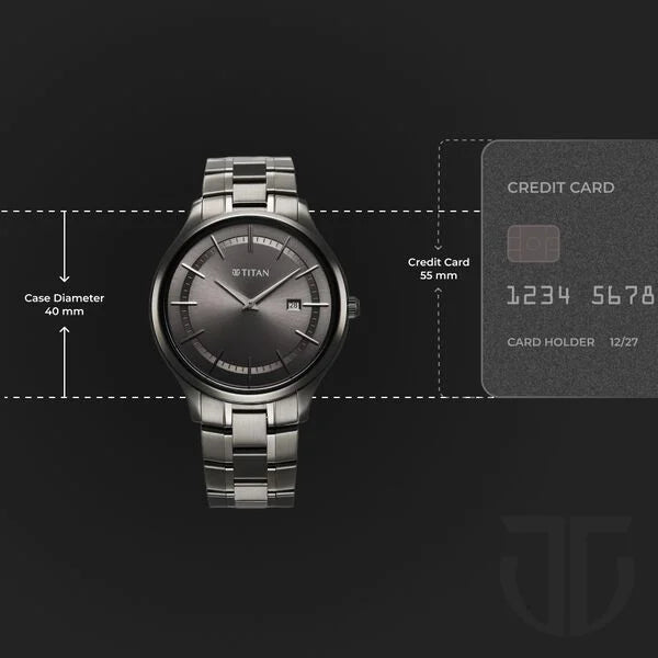 Titan 90142QM06 | Titan Clasique Slim Quartz Analog with Date Grey Dial With Grey Color Stainless Steel Strap Watch For Men
