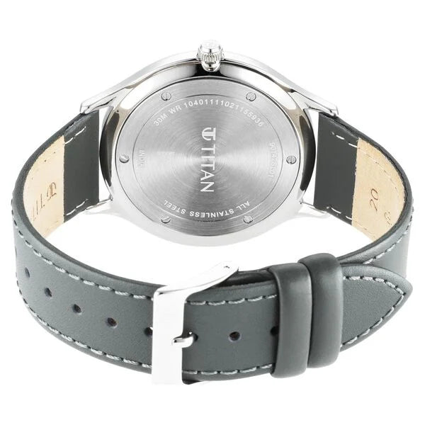 Titan 90142SL01 | Titan Classique Slimline Grey Dial Analog with Date Leather Strap Watch for Men