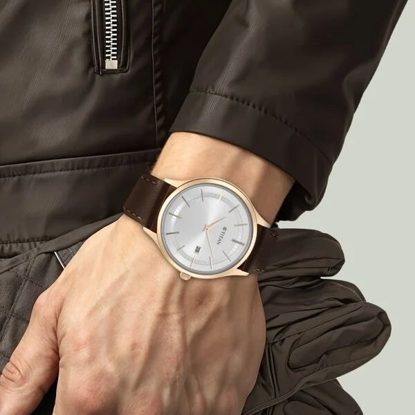 Titan 90142WL01 | Titan Classique Slimline Silver Dial Analog with Date Leather Strap watch for Men
