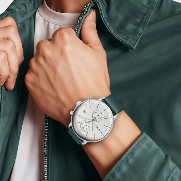 Titan 90146SL01 | Titan Quartz Chronograph Silver Dial Leather Strap Watch for Men