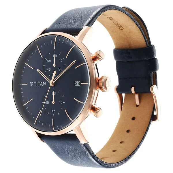 Titan 90146WL01 | Titan Infinity Display Blue Dial Chronograph Leather Strap watch for Men