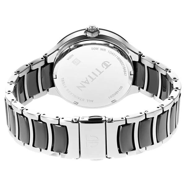 Titan 90148KD01 | Titan Ceramic Fusion Quartz Multifunction Black Dial Silver Dual-Toned Stainless Steel Bracelet Watch for Men