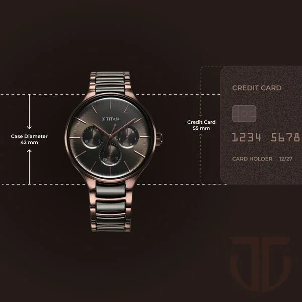 Titan 90148KD05 | Titan Ceramic Fusion Multifunction Black Dial With Two Toned Color Stainless Steel Strap Watch For Men