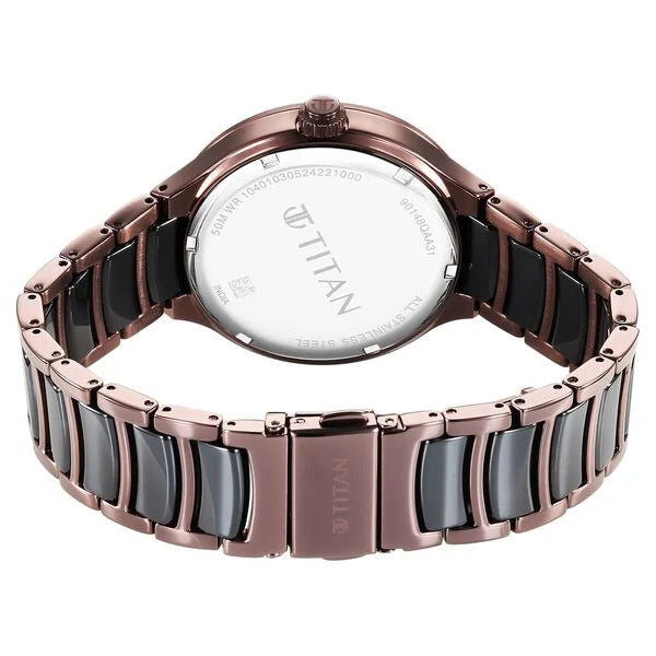 Titan 90148KD05 | Titan Ceramic Fusion Multifunction Black Dial With Two Toned Color Stainless Steel Strap Watch For Men