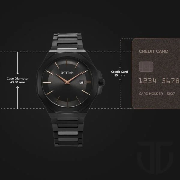 Titan 90167NM01 | Titan Classic Slim Quartz Analog with Date Black Dial Stainless Steel Strap Watch for Men