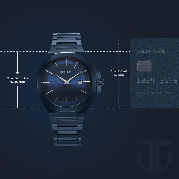 Titan 90167Q01 | Titan Classic Slim Quartz Analog with Date Blue Dial Stainless Steel Strap Watch for Men