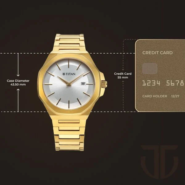 Titan 90167YM01 | Titan Classic Slim Quartz Analog with Date Silver Dial Stainless Steel Strap Watch for Men