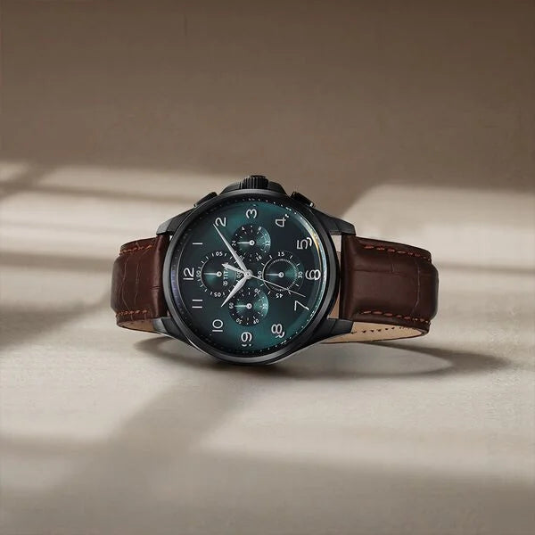 Titan 90169NL01 | Titan Classic Chrono Blue Dial Quartz Multifunction Leather Strap watch for Men