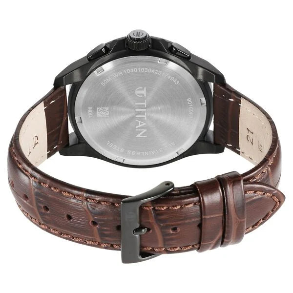 Titan 90169NL01 | Titan Classic Chrono Blue Dial Quartz Multifunction Leather Strap watch for Men