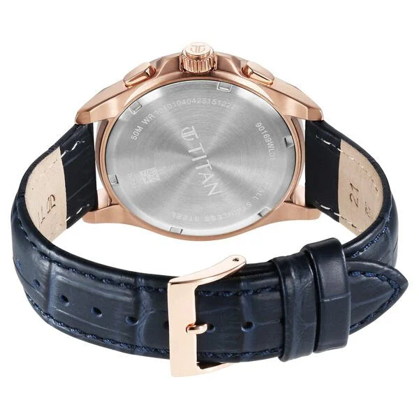 Titan 90169WL01 | Titan Classic Chrono Blue Dial Leather Watch for Men