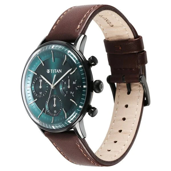 Titan 90171NL01 | Titan Light Leathers Quartz Multifunction Black Dial Leather Strap Watch for Men