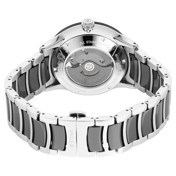 Titan 90174KD01 | Titan Ceramic Fusion Automatic Black Dial Silver Dual-Toned Stainless Steel Bracelet Watch for Men