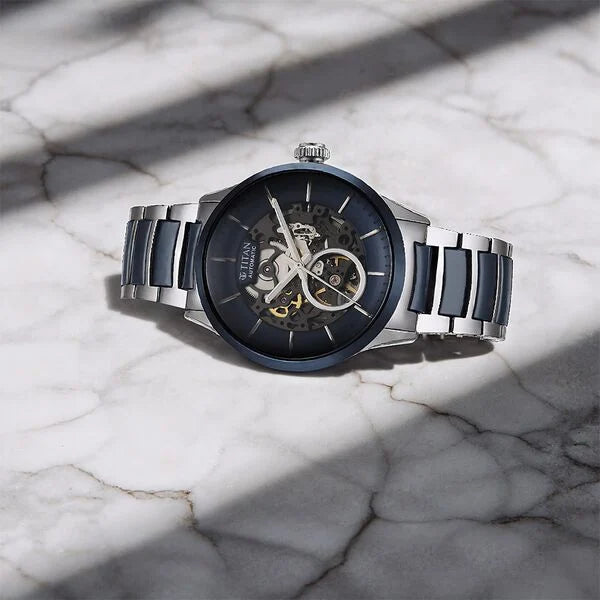 Titan 90174KD02 | Titan Ceramic Fusion Automatic Blue Dial Silver Dual-Toned Stainless Steel Bracelet Watch for Men