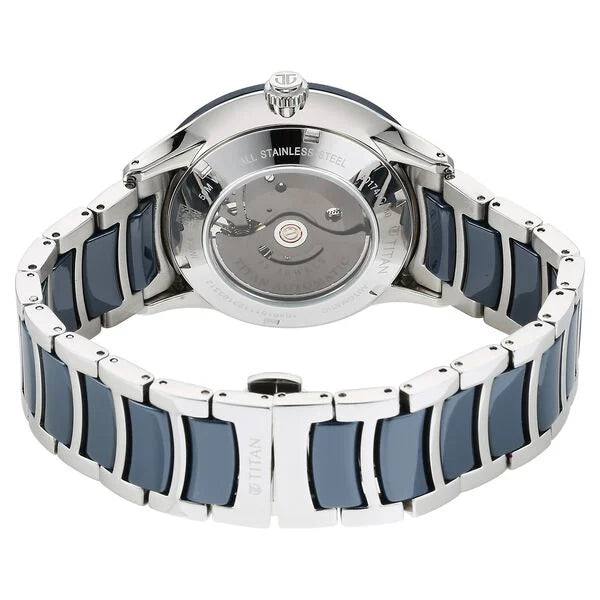 Titan 90174KD02 | Titan Ceramic Fusion Automatic Blue Dial Silver Dual-Toned Stainless Steel Bracelet Watch for Men