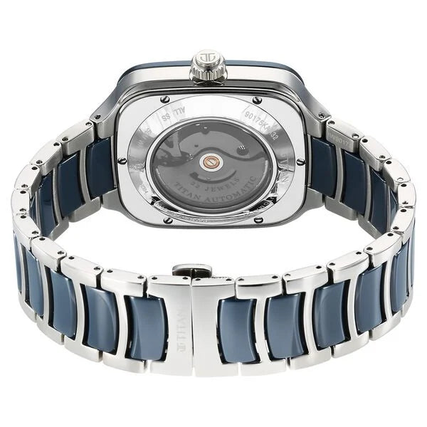 Titan 90175KD02 | Titan Ceramic Fusion Automatic Square Blue Dial Rose Gold Dual-Toned Stainless Steel Bracelet Watch for Men