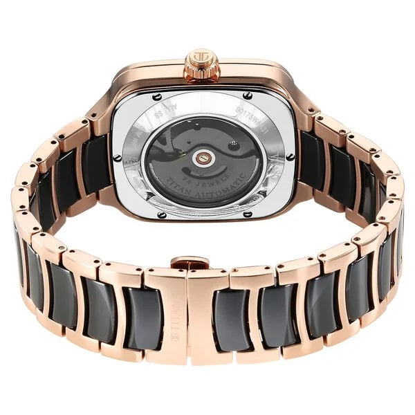 Titan 90175KD03 | Titan Ceramic Fusion Automatic Square Black Dial Silver Dual-Toned Stainless Steel Bracelet Watch for Men