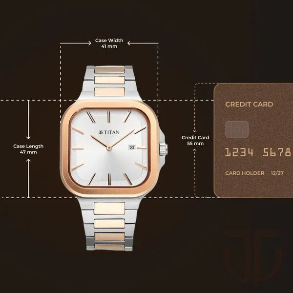 Titan 90176KM01 | Titan Classique Slim Square Quartz Analog with Date Silver Dial Stainless Steel Strap Watch for Men