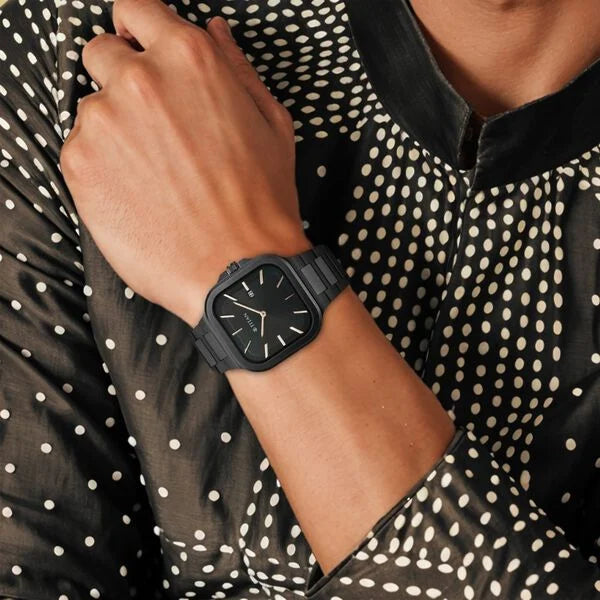 Titan 90176NM01 | Titan Classique Slim Square Quartz Analog with Date Black Dial Stainless Steel Strap Watch for Men