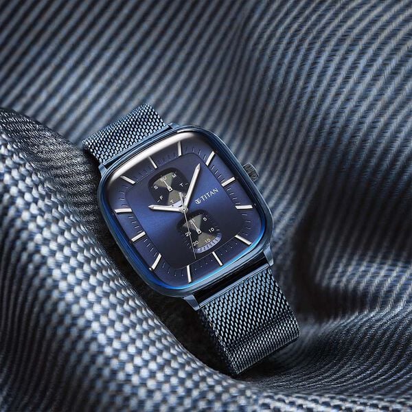 Titan 90178QM01 | Titan Avant Garde Blue Dial Quartz Multifunction Stainless Steel Strap Watch for Men